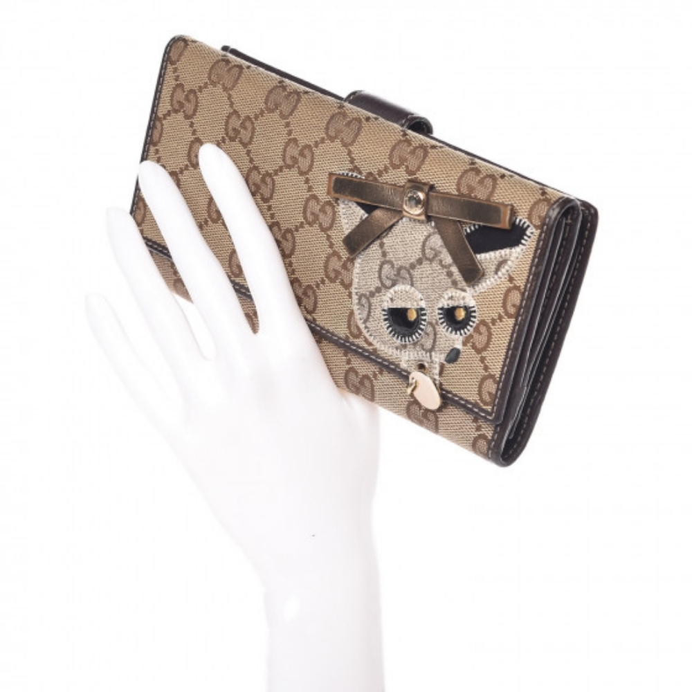 Gucci GG Canvas Chihuahua Continental Wallet Dark Brown Authentic